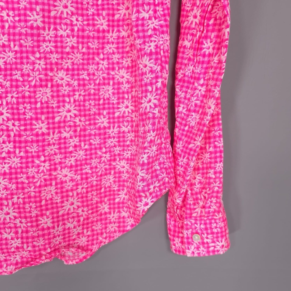 Lilly Pulitzer Sea View 100%‎ LINEN Button Down Top Size XS Pink Gingham Floral - Picture 8 of 13